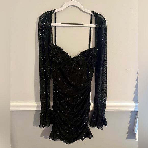 Black Sheer Long Sleeve Sequin Bodycon Mini Dress - Picture 5 of 8